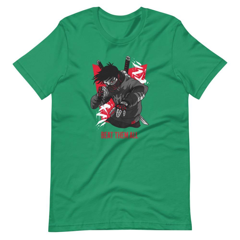 Gaming Shirt - Beat Them All - Cyberpunk Style Character - Red - Alternative - Kelly - Dubsnatch