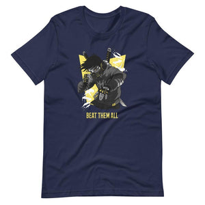Gaming Shirt - Beat Them All - Cyberpunk Style Character - Yellow - Alternative - Navy - Dubsnatch