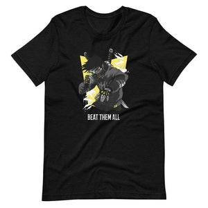 Gaming Shirt - Beat Them All - Cyberpunk Style Character - Yellow - Black Heather - Dubsnatch