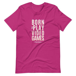 Gaming Shirt - Born To Play Video Games Pro Gamer - Cyberpunk Glitch Style - Berry - Dubsnatch