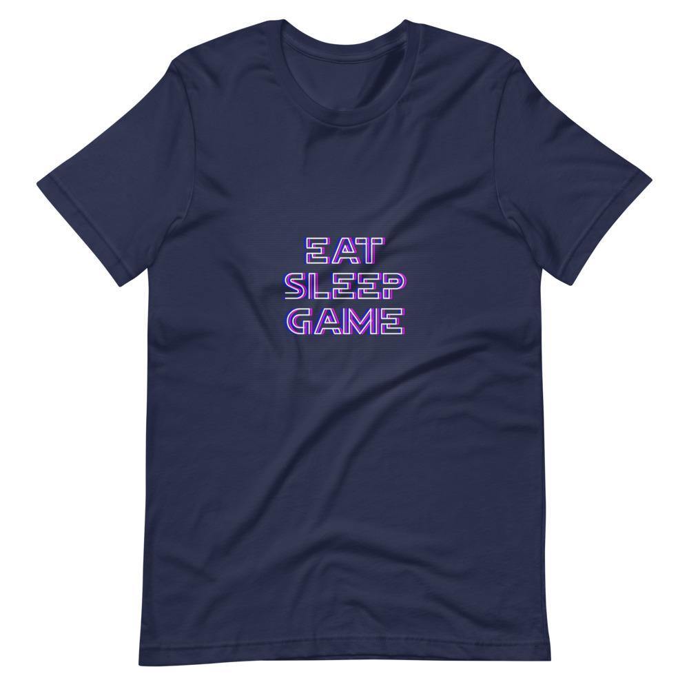 Gaming Shirt - Eat Sleep Game - Featuring a Futuristic Cyberpunk Glitch Style - Transparent - MidnightBlue - Dubsnatch
