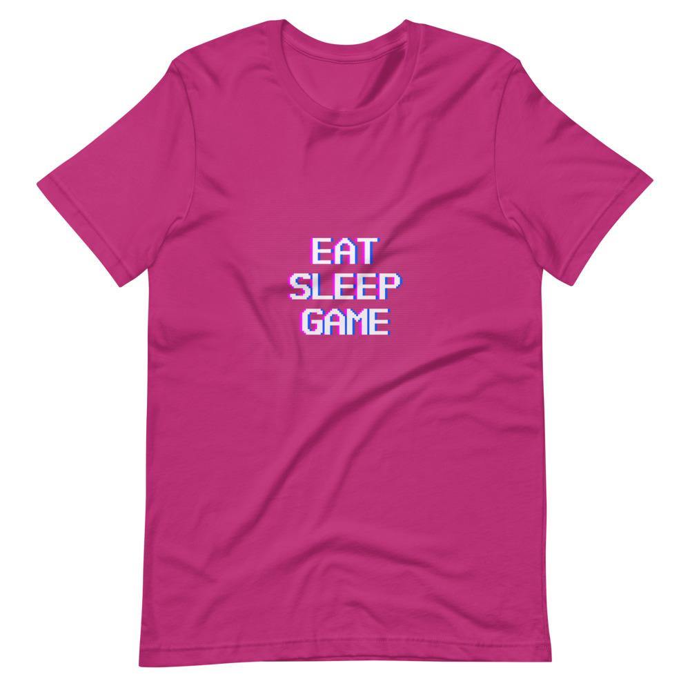 Gaming Shirt - Eat Sleep Game - Futuristic Cyberpunk Glitch Style - Berry - Dubsnatch