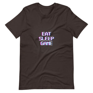 Gaming Shirt - Eat Sleep Game - Futuristic Cyberpunk Glitch Style - Brown - Dubsnatch