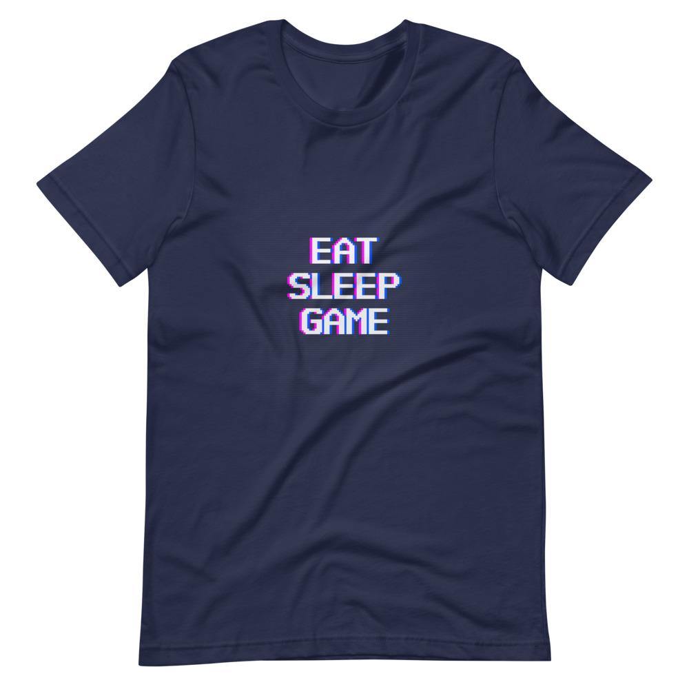Gaming Shirt - Eat Sleep Game - Futuristic Cyberpunk Glitch Style - Navy - Dubsnatch