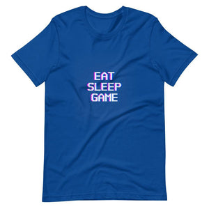 Gaming Shirt - Eat Sleep Game - Futuristic Cyberpunk Glitch Style - True Royal - Dubsnatch