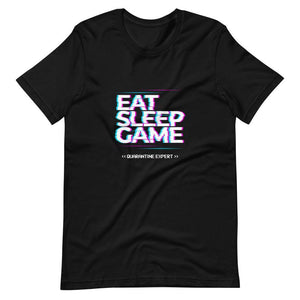 Gaming Shirt - Eat Sleep Game Quarantine Expert - Cyberpunk Glitch Style - Black - Dubsnatch