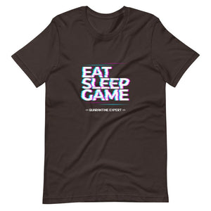 Gaming Shirt - Eat Sleep Game Quarantine Expert - Cyberpunk Glitch Style - Brown - Dubsnatch