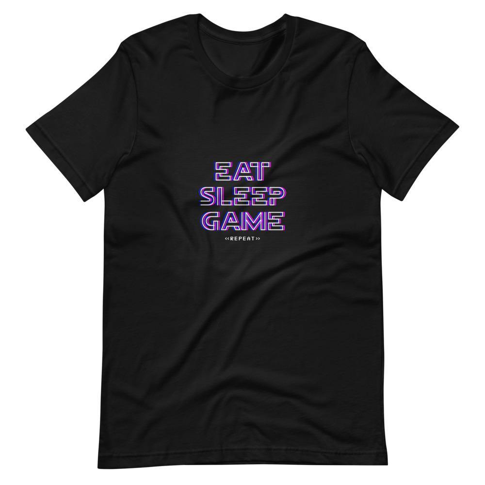Gaming Shirt - Eat Sleep Game Repeat - Cyberpunk Glitch Style - Alternative - Black - Dubsnatch