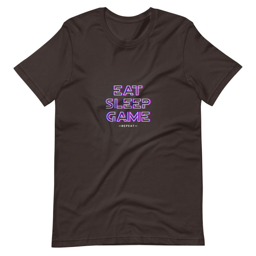 Gaming Shirt - Eat Sleep Game Repeat - Cyberpunk Glitch Style - Alternative - Brown - Dubsnatch