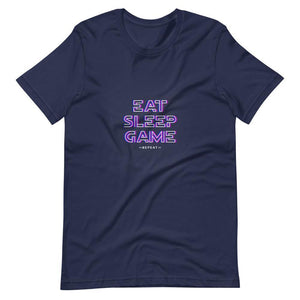 Gaming Shirt - Eat Sleep Game Repeat - Cyberpunk Glitch Style - Alternative - Navy - Dubsnatch