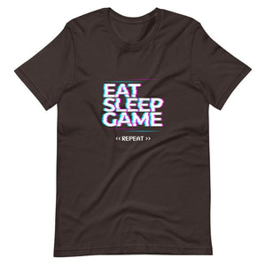 Gaming Shirt - Eat Sleep Game Repeat - Cyberpunk Glitch Style - Brown - Dubsnatch