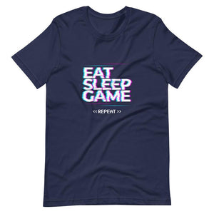 Gaming Shirt - Eat Sleep Game Repeat - Cyberpunk Glitch Style - Navy - Dubsnatch