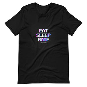 Gaming Shirt - Eat Sleep Game Repeat - Futuristic Cyberpunk Glitch Style - Black - Dubsnatch