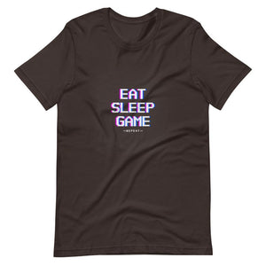 Gaming Shirt - Eat Sleep Game Repeat - Futuristic Cyberpunk Glitch Style - Brown - Dubsnatch