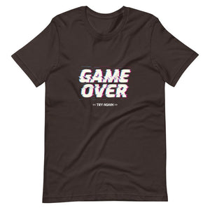 Gaming Shirt - Game Over Try Again - Futuristic Cyberpunk Glitch Style - Brown - Dubsnatch