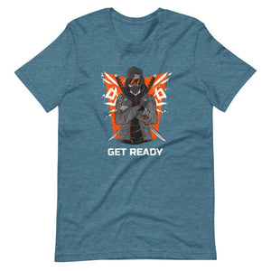 Gaming Shirt - Get Ready - Cyberpunk Style Ninja With Katanas - Orange - Heather Deep Teal - Dubsnatch