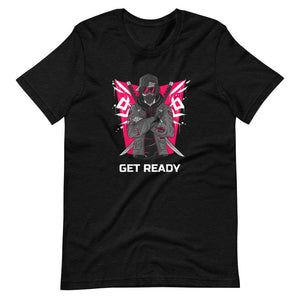 Gaming Shirt - Get Ready - Cyberpunk Style Ninja With Katanas - Pink - Black Heather - Dubsnatch