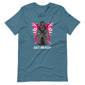 Gaming Shirt - Get Ready - Cyberpunk Style Ninja With Katanas - Pink - Heather Deep Teal - Dubsnatch