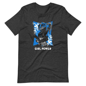 Gaming Shirt - Girl Power - Cyberpunk Female With Sword - Blue - Dark Grey Heather - Dubsnatch