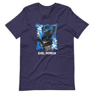 Gaming Shirt - Girl Power - Cyberpunk Female With Sword - Blue - Heather Midnight Navy - Dubsnatch