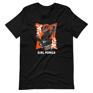 Gaming Shirt - Girl Power - Cyberpunk Female With Sword - Orange - Black Heather - Dubsnatch