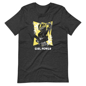 Gaming Shirt - Girl Power - Cyberpunk Female With Sword - Yellow - Dark Grey Heather - Dubsnatch