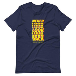 Gaming Shirt - Never Look Back Restart Your Game - Cyberpunk Glitch Style - Navy - Dubsnatch
