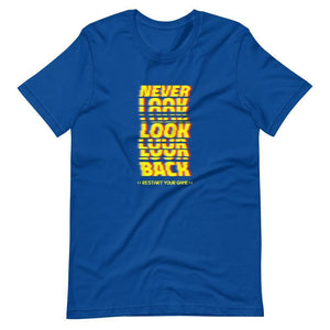 Gaming Shirt - Never Look Back Restart Your Game - Cyberpunk Glitch Style - True Royal - Dubsnatch