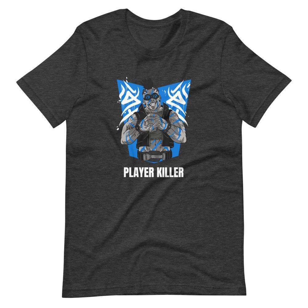 Gaming Shirt - Player Killer - Sadistic Cyberpunk Style Character - Blue - Dark Grey Heather - Dubsnatch
