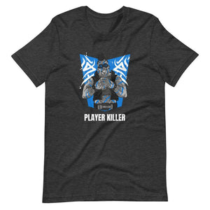 Gaming Shirt - Player Killer - Sadistic Cyberpunk Style Character - Blue - Dark Grey Heather - Dubsnatch