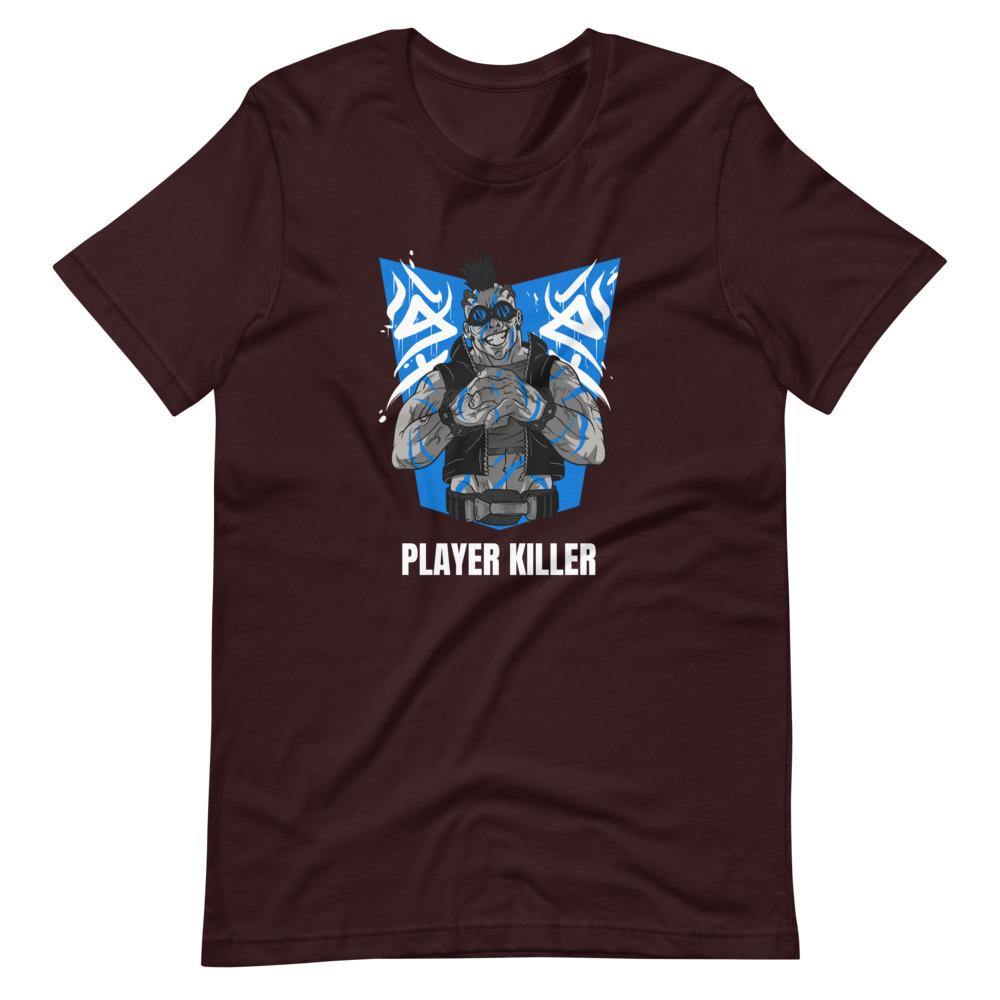 Gaming Shirt - Player Killer - Sadistic Cyberpunk Style Character - Blue - Oxblood Black - Dubsnatch