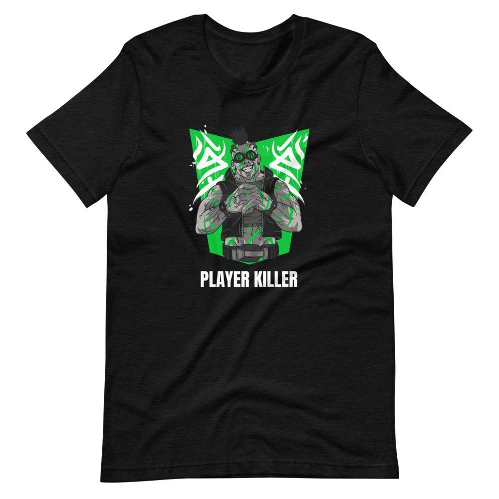 Gaming Shirt - Player Killer - Sadistic Cyberpunk Style Character - Green - Black Heather - Dubsnatch