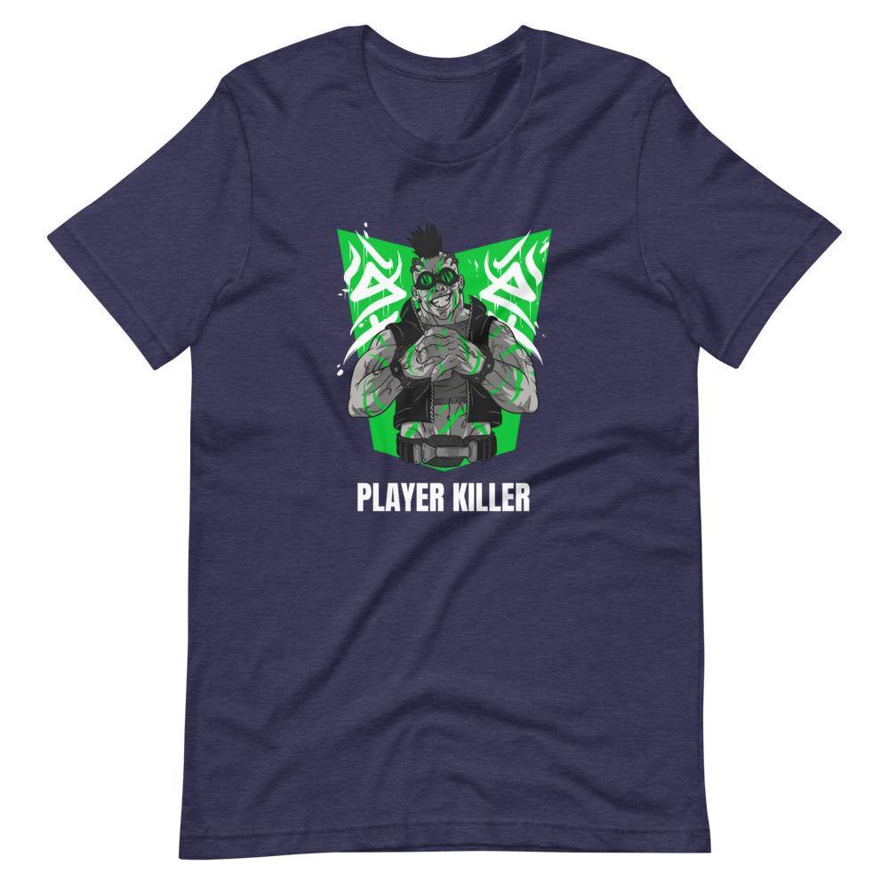 Gaming Shirt - Player Killer - Sadistic Cyberpunk Style Character - Green - Heather Midnight Navy - Dubsnatch