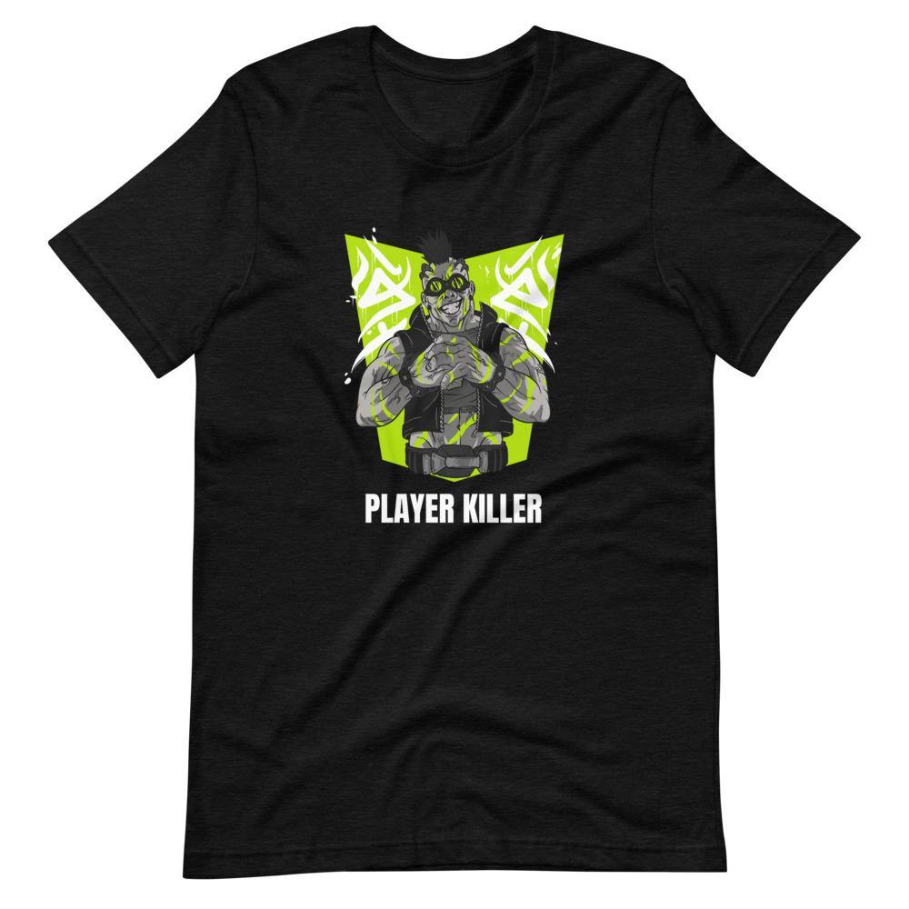 Gaming Shirt - Player Killer - Sadistic Cyberpunk Style Character - Neon Green - Black Heather - Dubsnatch