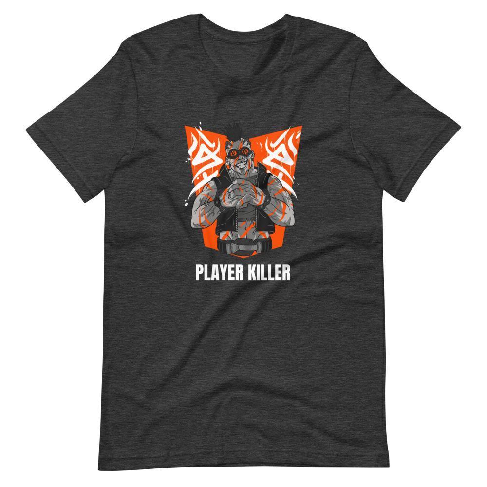 Gaming Shirt - Player Killer - Sadistic Cyberpunk Style Character - Orange - Dark Grey Heather - Dubsnatch
