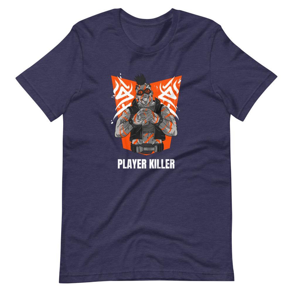 Gaming Shirt - Player Killer - Sadistic Cyberpunk Style Character - Orange - Heather Midnight Navy - Dubsnatch