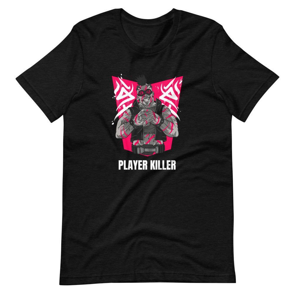 Gaming Shirt - Player Killer - Sadistic Cyberpunk Style Character - Pink - Black Heather - Dubsnatch