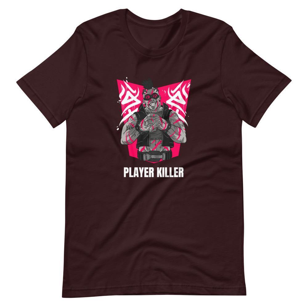 Gaming Shirt - Player Killer - Sadistic Cyberpunk Style Character - Pink - Oxblood Black - Dubsnatch