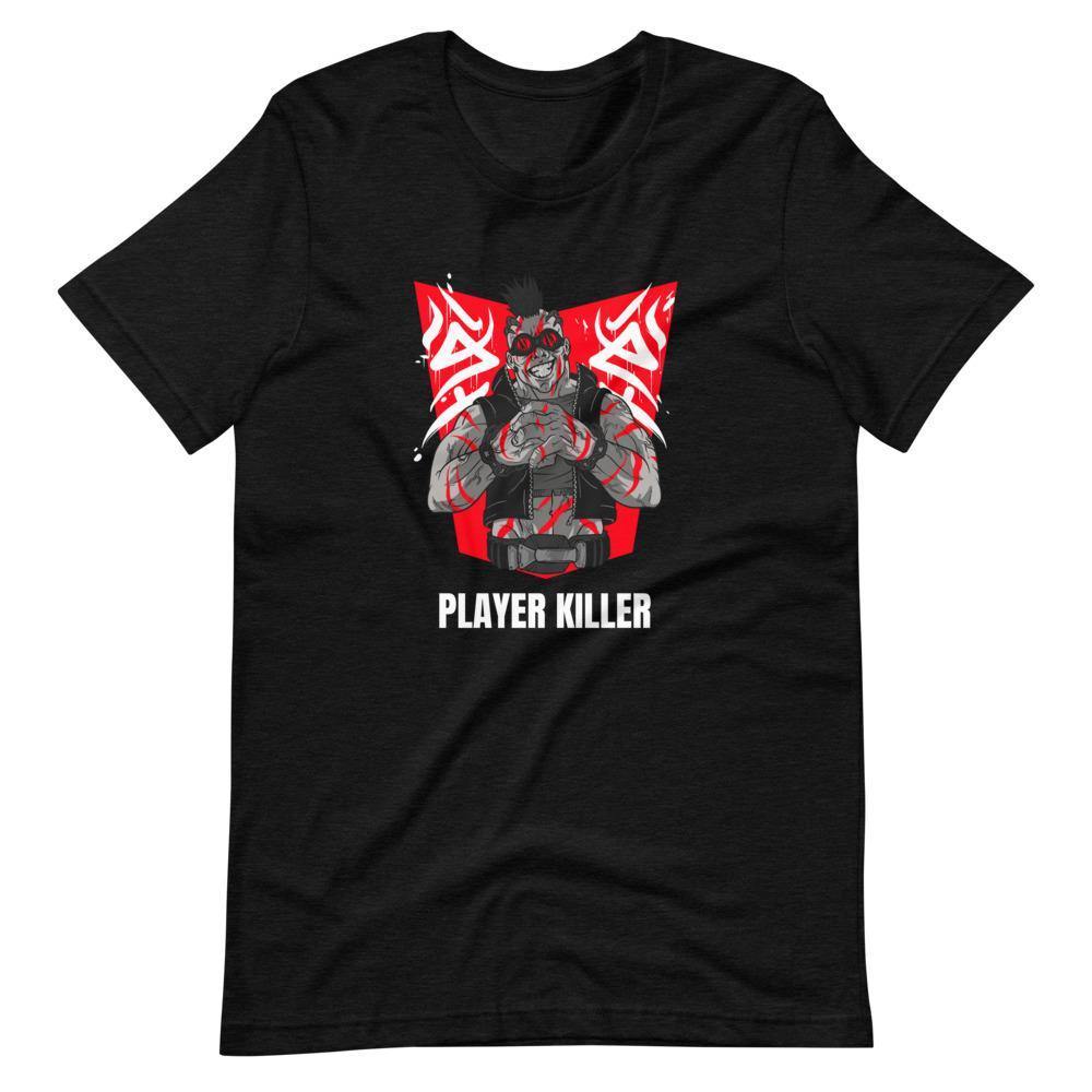 Gaming Shirt - Player Killer - Sadistic Cyberpunk Style Character - Red - Black Heather - Dubsnatch