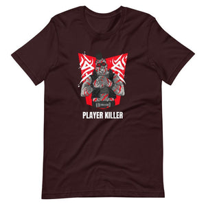 Gaming Shirt - Player Killer - Sadistic Cyberpunk Style Character - Red - Oxblood Black - Dubsnatch
