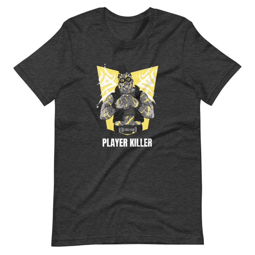 Gaming Shirt - Player Killer - Sadistic Cyberpunk Style Character - Yellow - Dark Grey Heather - Dubsnatch