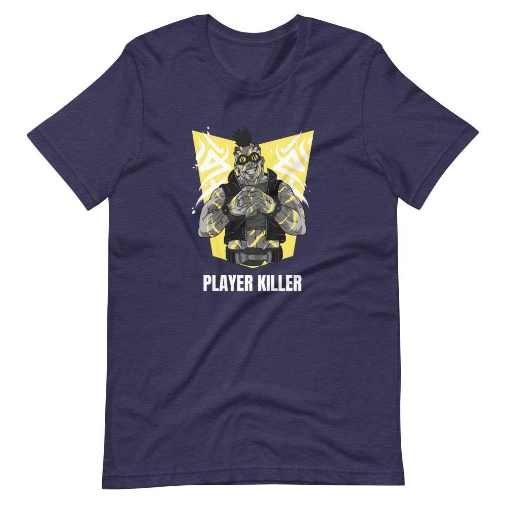 Gaming Shirt - Player Killer - Sadistic Cyberpunk Style Character - Yellow - Heather Midnight Navy - Dubsnatch