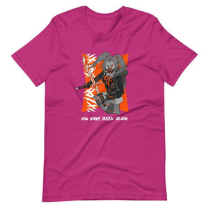 Gaming Shirt - You Have Been Slain - Female Assassin With Swords - Orange - Berry - Dubsnatch