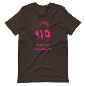 Gaming T-Shirt - Gamer Mode On - Colorful Headphone - Pink - Brown - Dubsnatch