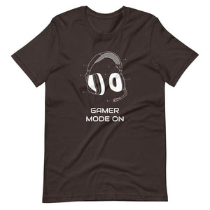 Gaming T-Shirt - Gamer Mode On - Colorful Headphone - White - Brown - Dubsnatch