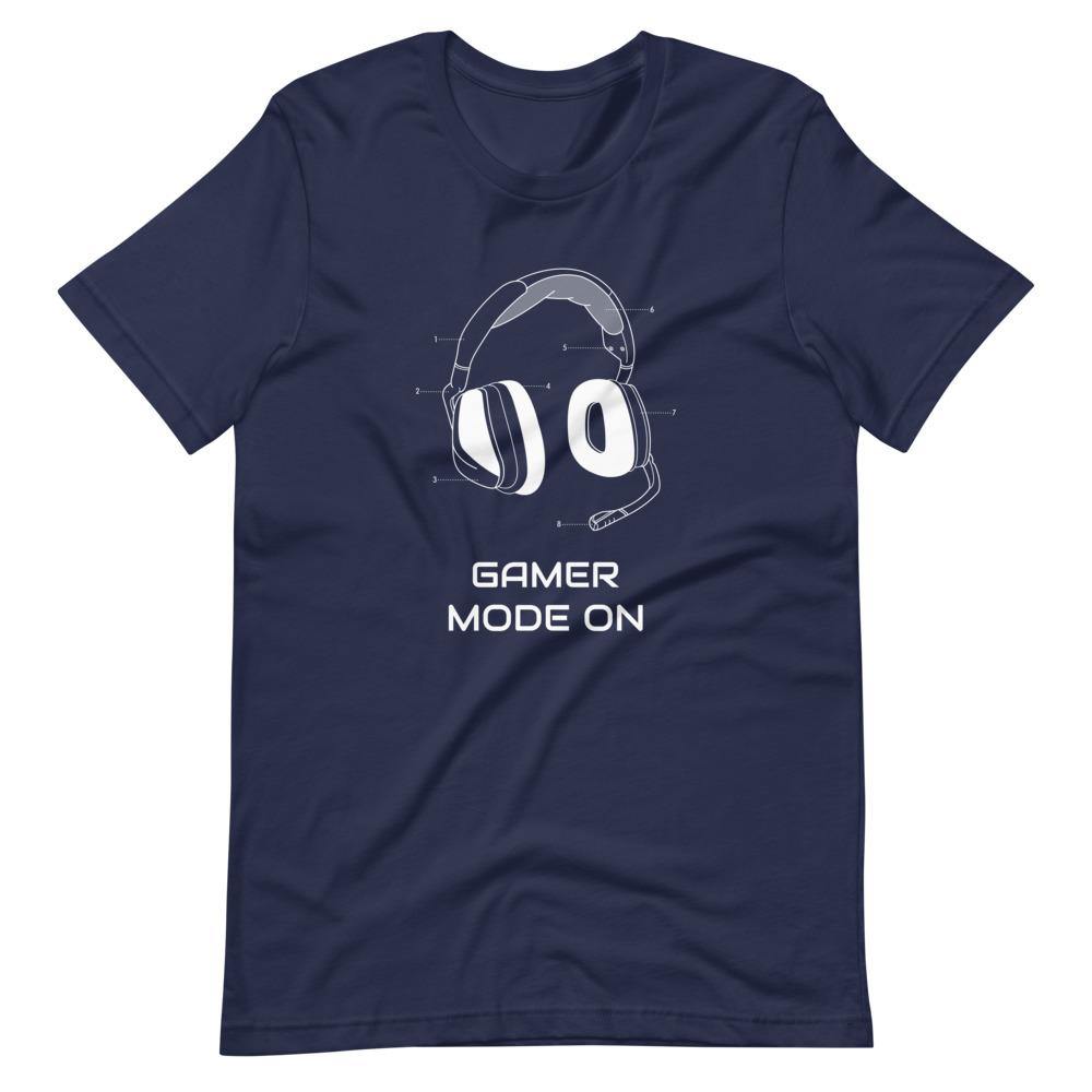 Gaming T-Shirt - Gamer Mode On - Colorful Headphone - White - Navy - Dubsnatch