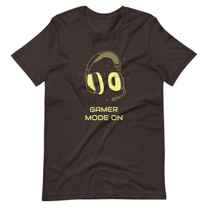Gaming T-Shirt - Gamer Mode On - Colorful Headphone - Yellow - Brown - Dubsnatch
