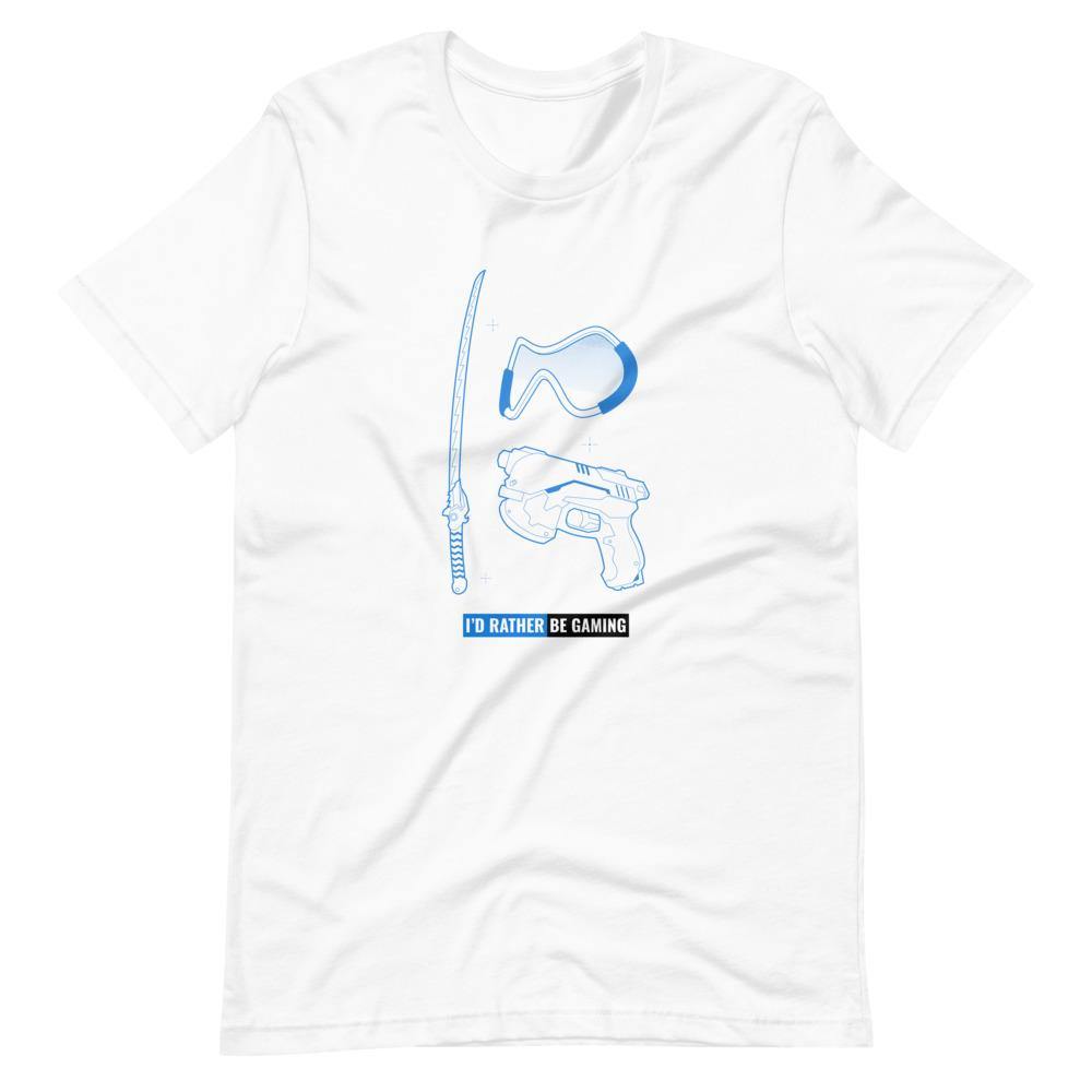Gaming T-Shirt - I'd Rather Be Gaming - Fighting Gears - Blue - Alternative - White - Dubsnatch