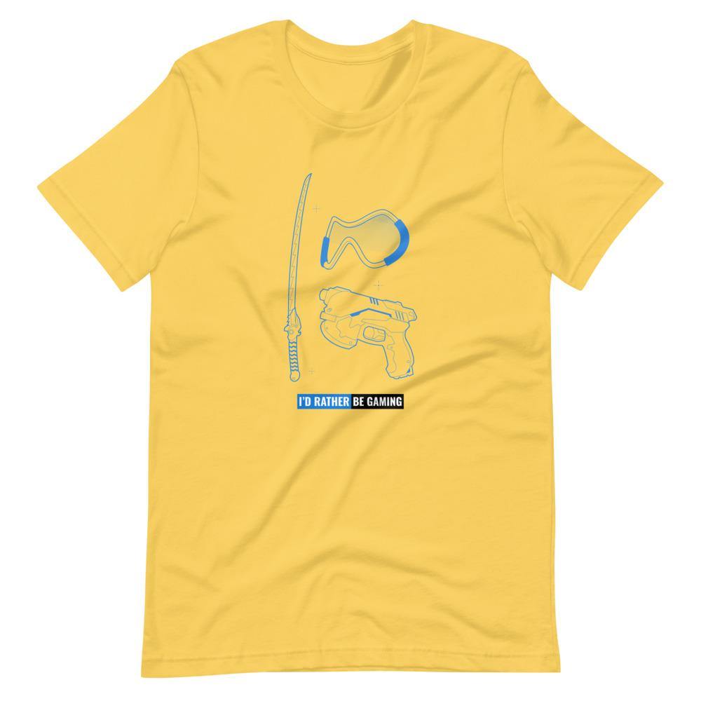 Gaming T-Shirt - I'd Rather Be Gaming - Fighting Gears - Blue - Alternative - Yellow - Dubsnatch