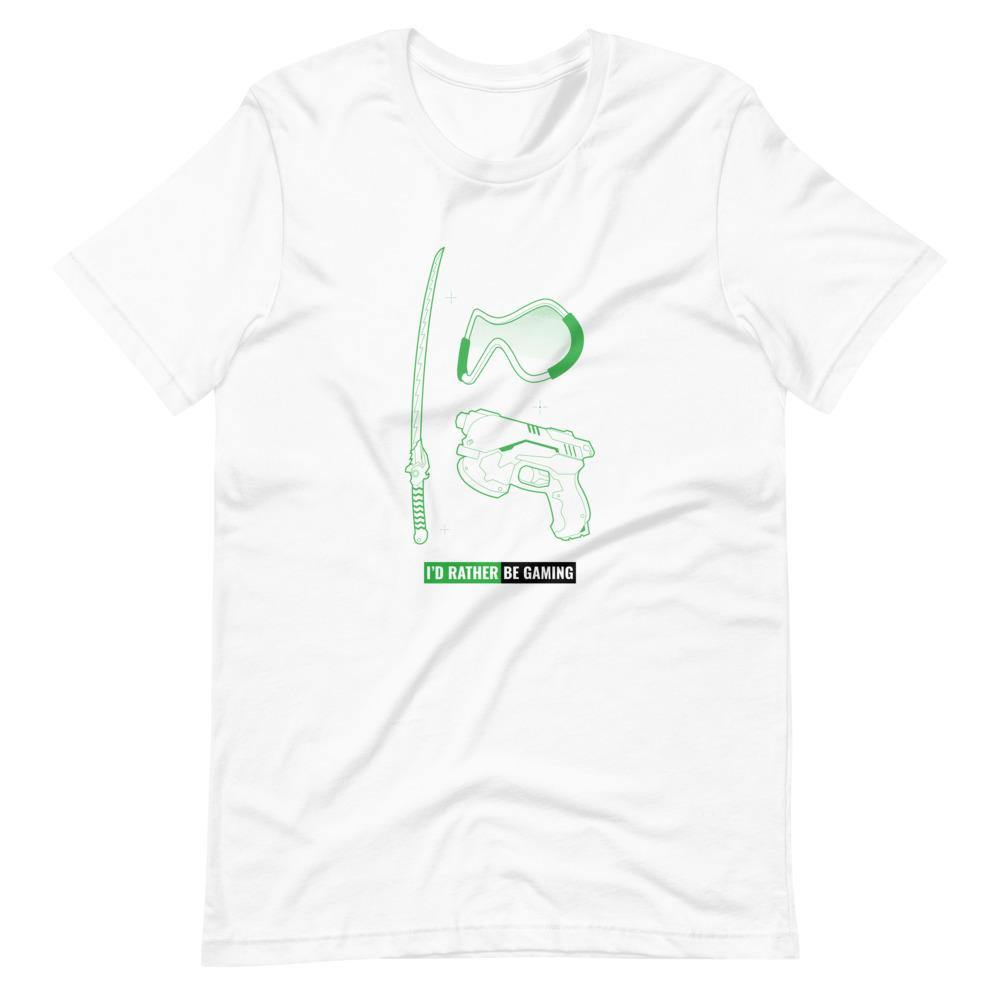 Gaming T-Shirt - I'd Rather Be Gaming - Fighting Gears - Green - Alternative - White - Dubsnatch
